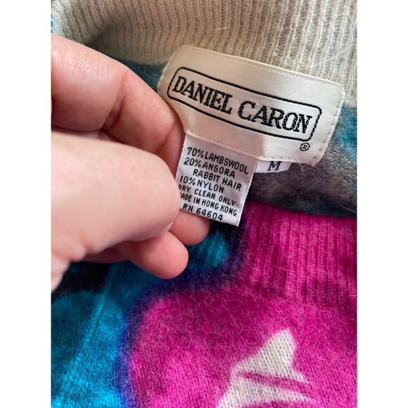 Daniel Caron vintage wool / angora rabbit hair floral sweater M fuzzy - Picture 4 of 4
